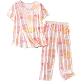 PNAEONG Women Pajama Set Sleepwear Tops with Capri Pants Casual and Fun Prints Pajama Sets