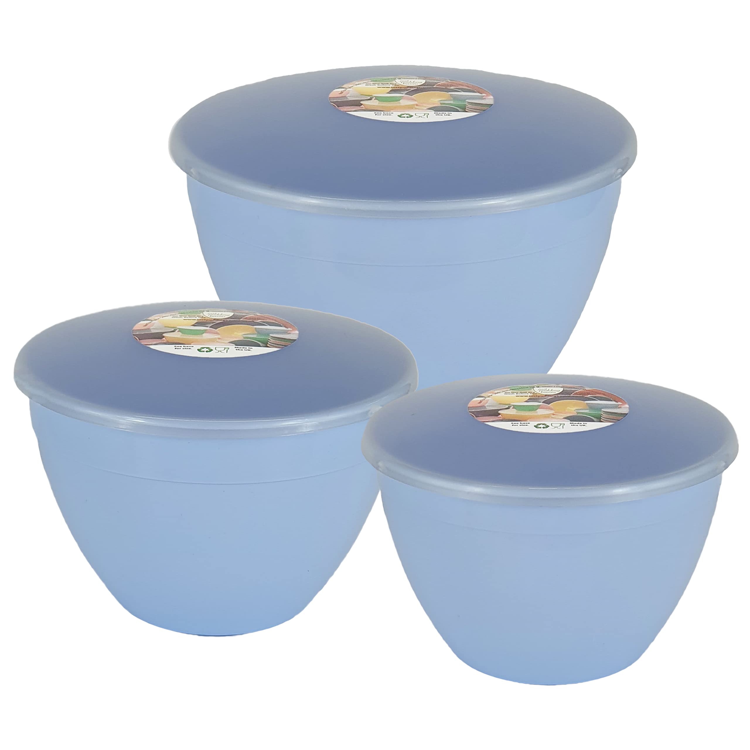 Just Pudding Basins 3 Larger Bowl Sizes and Lids in 1 Set, 1x 1.5pt (850ml), 1x 2pt 1.14lt, 1x 3 pint (1.71lt) (Sky Blue)