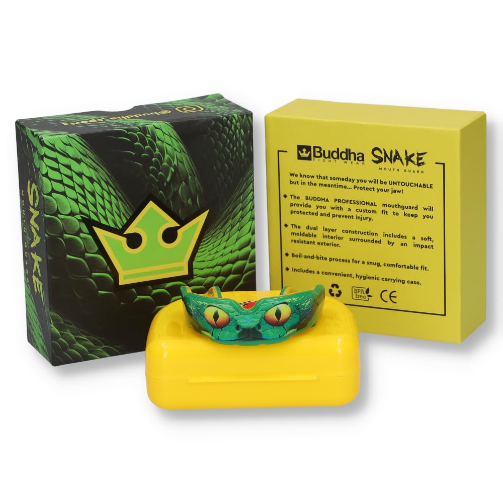 BUDDHA FIGHT WEAR Premium Gum Shield for Adults & Kids Ages 12+ for All Contact Sports Including Rugby, MMA, Kickboxing, Judo, Hockey and Boxing (Green-Yellow)