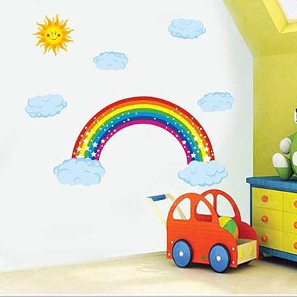 Rainbow Wall Decal Sparkling Rainbow Decal With Clouds And