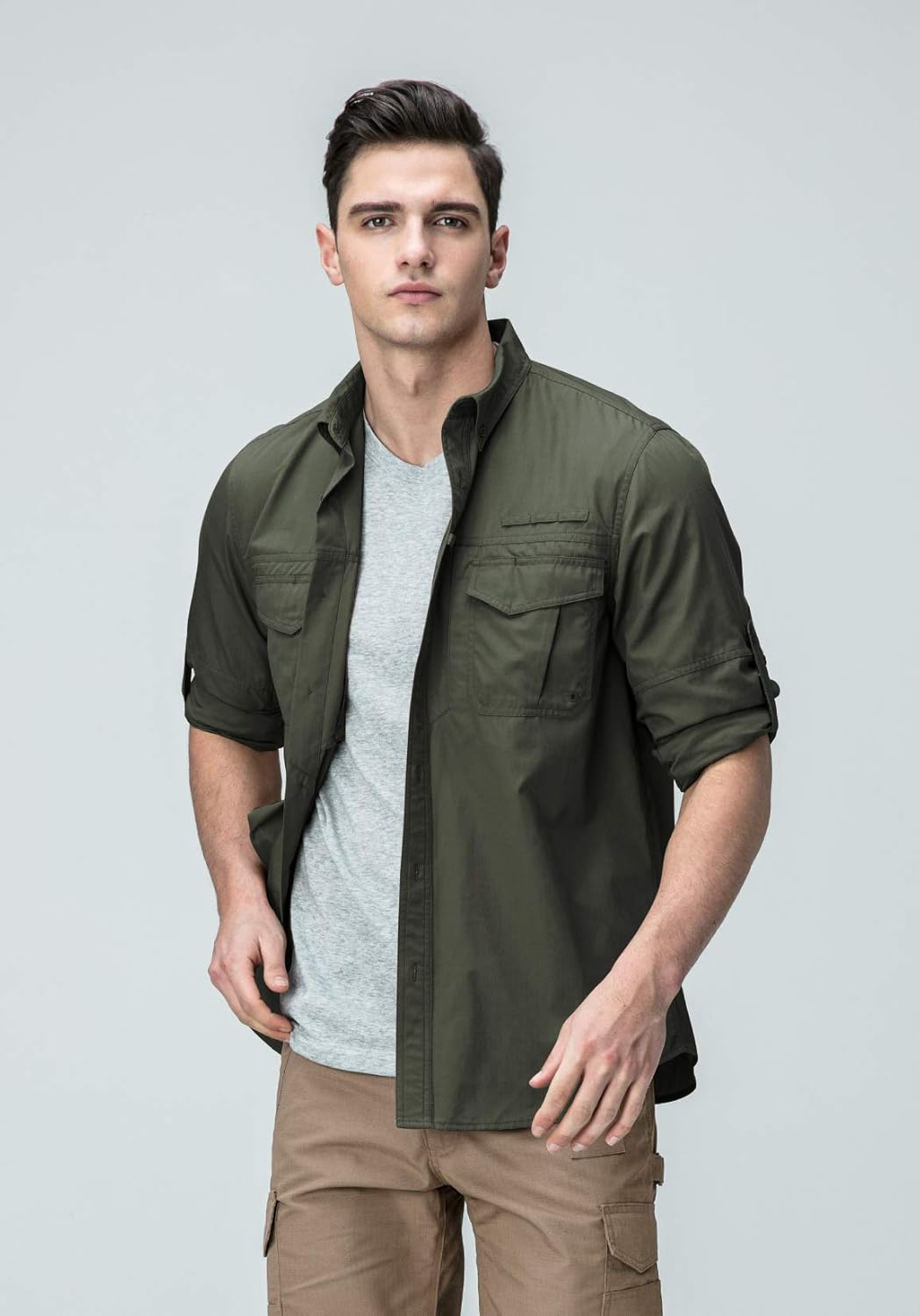 CQR Men's Long Sleeve Work Shirts, Ripstop Military Tactical Shirts, Outdoor UPF 50+ Breathable Button Down Hiking Shirt at  Men’s Clothing store