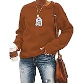 AIIWEIS Halloween Ghost Coffee Sweatshirt Women Embroidered Spooky Long Sleeve Shirt Crewneck Halloween Pullover Top