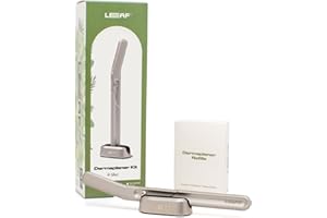 Leaf Shave | Leaf Dermaplaner Kit, All-Metal Reusable Dermaplane Razor and Exfoliating Tool for Women, Includes Matching Stand and 10-Pack of Refills - Silver