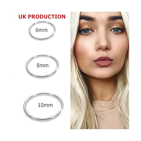 iDeals Silver Rose Gold Hoop Sleeper Earring 6|8|10mm Cartilage Piercing Ring Helix Rook Earring 10mm Silver