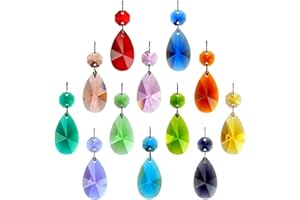 12pcs 38mm Teardrop Crystal Chandelier Prisms Parts with Glass Octagon Beads Chain for Chandeliers, Wedding Party, Christmas Decoration GOLDENHAITAI (Multi Color)