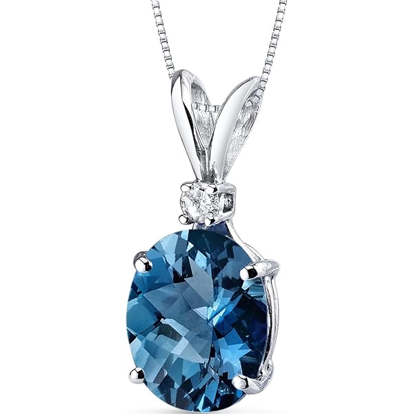 Peora Oval Swiss Blue Topaz & Diamond Pendant - 14K Yellow Gold, 10x8mm, 3 Carats Total-255413