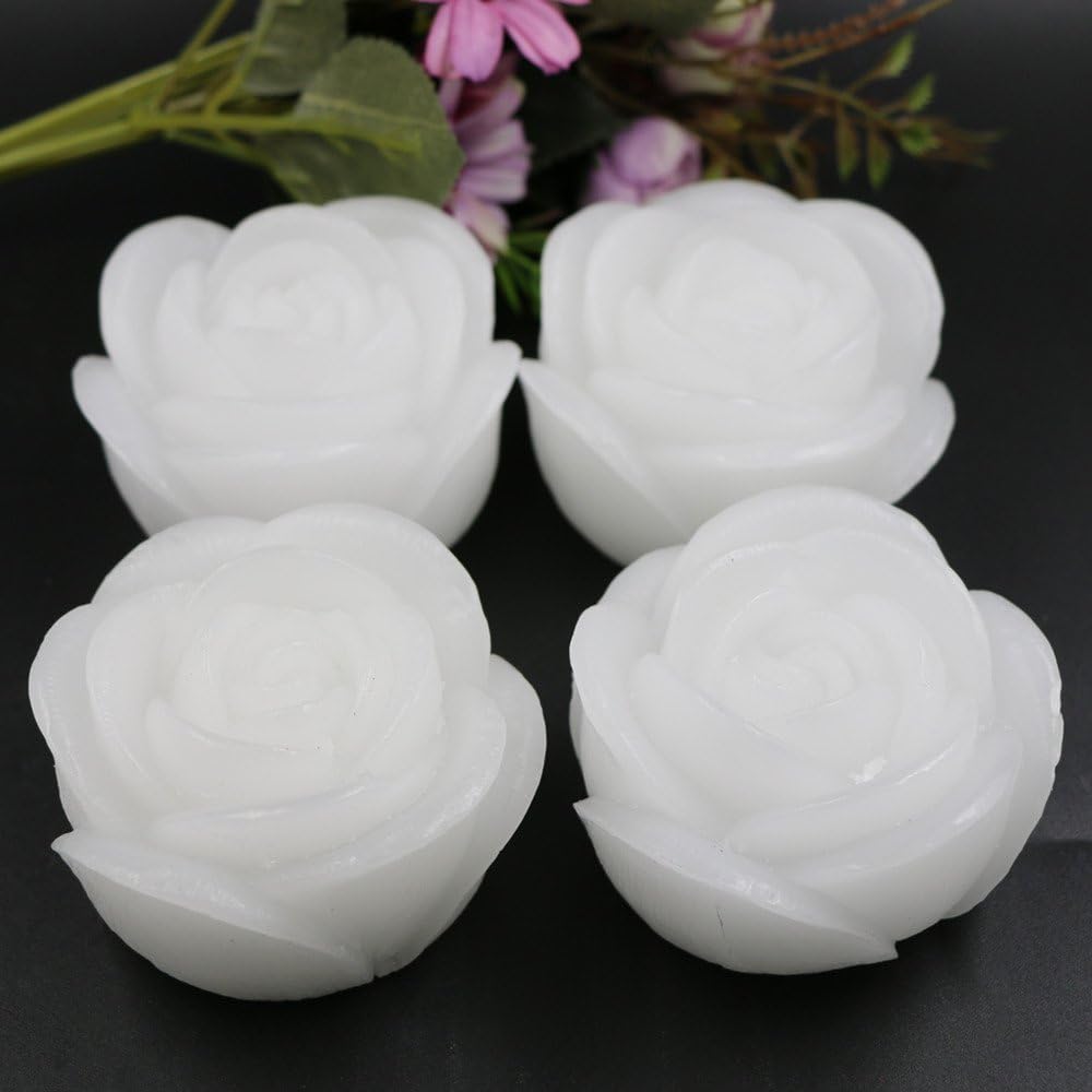 Wax LED Floating Candles - Wax Waterproof Candle Tea light Flameless Battery Operated Floating On Water LED Floating Candles For Wedding ，Restaurant Decoration & Candlelight Dinner (Rose-White)