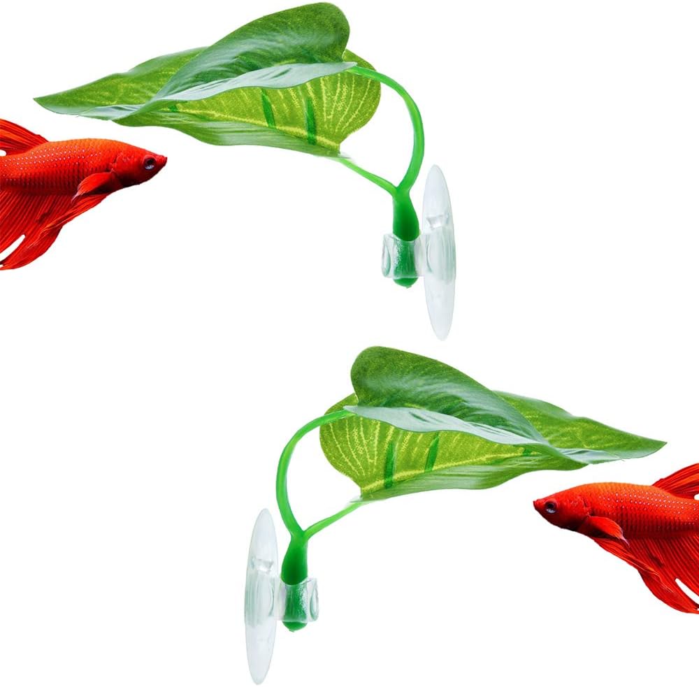 2 Pack Betta Fish Leaf Betta Hammock Toys Pad Artificial Aquarium Plants with Suction Cup Green for Aquarium Fish Tank Décor
