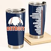 Schian Detroit City Skyline Legends Baseball Tumbler - Coffee Mug Insulated Tumbler With Lid - Mother's Day, Father's Day, Birthday, Christmas Gifts For Fans - 20 Oz| Stainless Steel