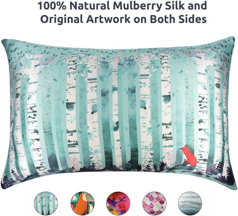Artovida Premium 100% Natural Mulberry Silk Pillowcase for Hair and Skin, Hypoallergenic. Designer Prints from Artists Around The World - Michelle Li Bothe (Germany) - Birches (Queen)