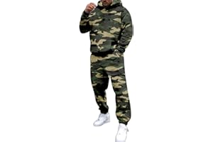 Mens Camo Jogging Sweatsuit Hoodie Set Warm Fleece Tracksuit 2 Piece Sweatpants Workout Gym Casual Wear