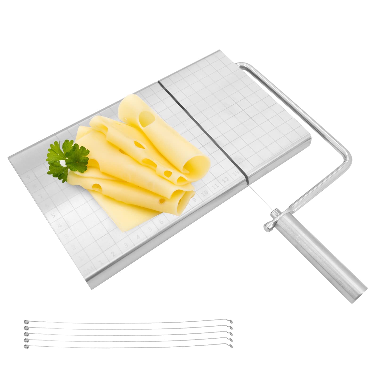 Beowanzk Cheese Slicer, Multipurpose Cheese Cutter, Wire Cutter, Silver Stainless Steel, 5" x 8", for Cutting Cheese Butter Fruit