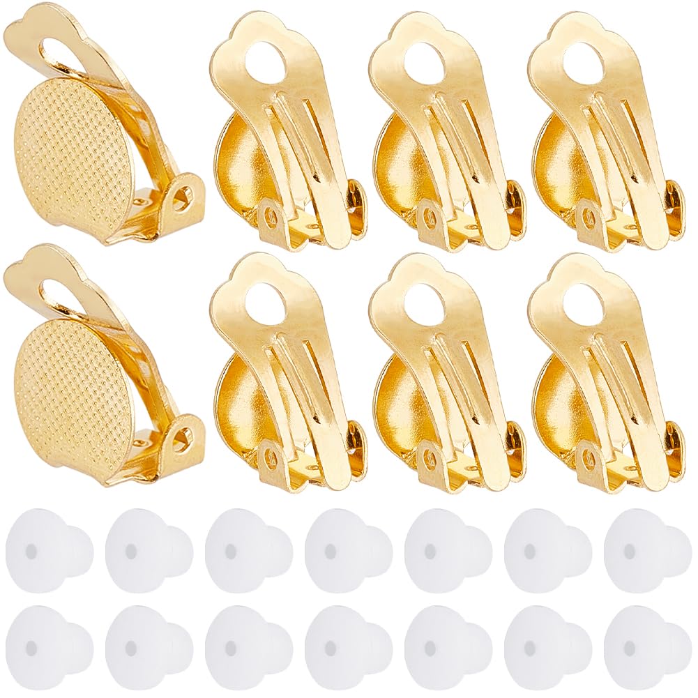 SOFPLATE 1 Box 60Pcs Clip-on Earring Converter Gold Clip Earrings Backs Brass Non Pierced Flat Back Tray Earring Clips with Plastic Pads Round Clip Earring Findings for jewellery Making Supplies Craft