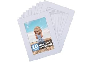 Somime 10 Pack Pre-Cut 12x16 White Picture Mats for 8x12 Photos - White Core Bevel Cut Frame Matte, Acid Free, Ideal for Frames/Artwork/Prints
