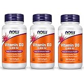 NOW Foods Vitamin D-3 2000 IU High Potency Structural Support 360 Softgels (Pack of 3)