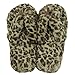 Anti-slip Indoor House Flip Flop Slippers, Home Slipper Womens Flurry Plush Anti-slip Slip-On Thong Shoes,Brown Leopard Fringes US 7/8