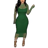 Women's Elegant Bodycon Midi Dress Lace Party Cocktail Wedding Guest Dress