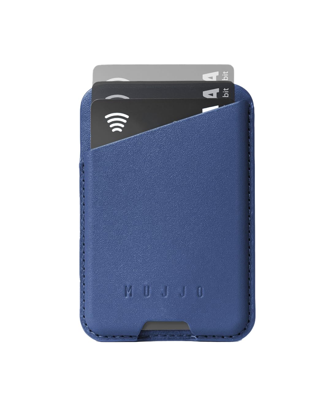 Mujjo Full Leather Magnetic Wallet for iPhone - Three-Card Easy-Access Design - Made from Luxurious Leather & Microfiber - Slim, Secure Design - Monaco Blue