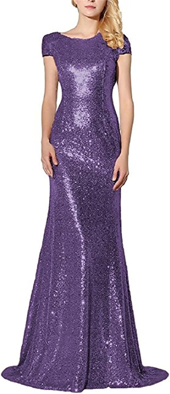 Rieshaneea Womens Prom Long Dresses Sequins Sleeves Evening