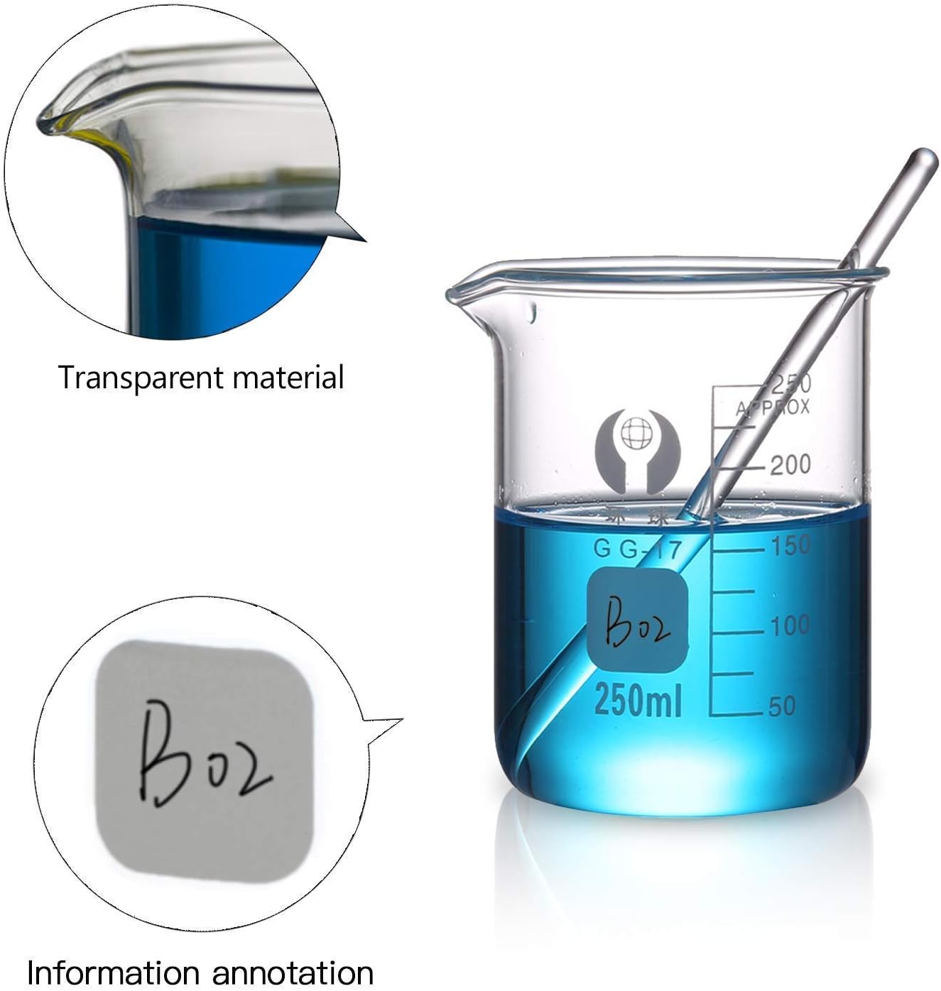 Amazon Com 6 Pack Glass Beaker Set 25ml 50ml 100ml 250ml 400ml 600ml Thick Borosilicate Glass Graduated Measuring Beakers Lab Beaker With 1 Brush Y Label Papers Kitchen Dining