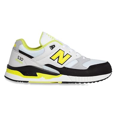 New Balance Men's M530-90's Remix Collection Fashion Sneakers (9 M US, White/Black/Yellow Leather)