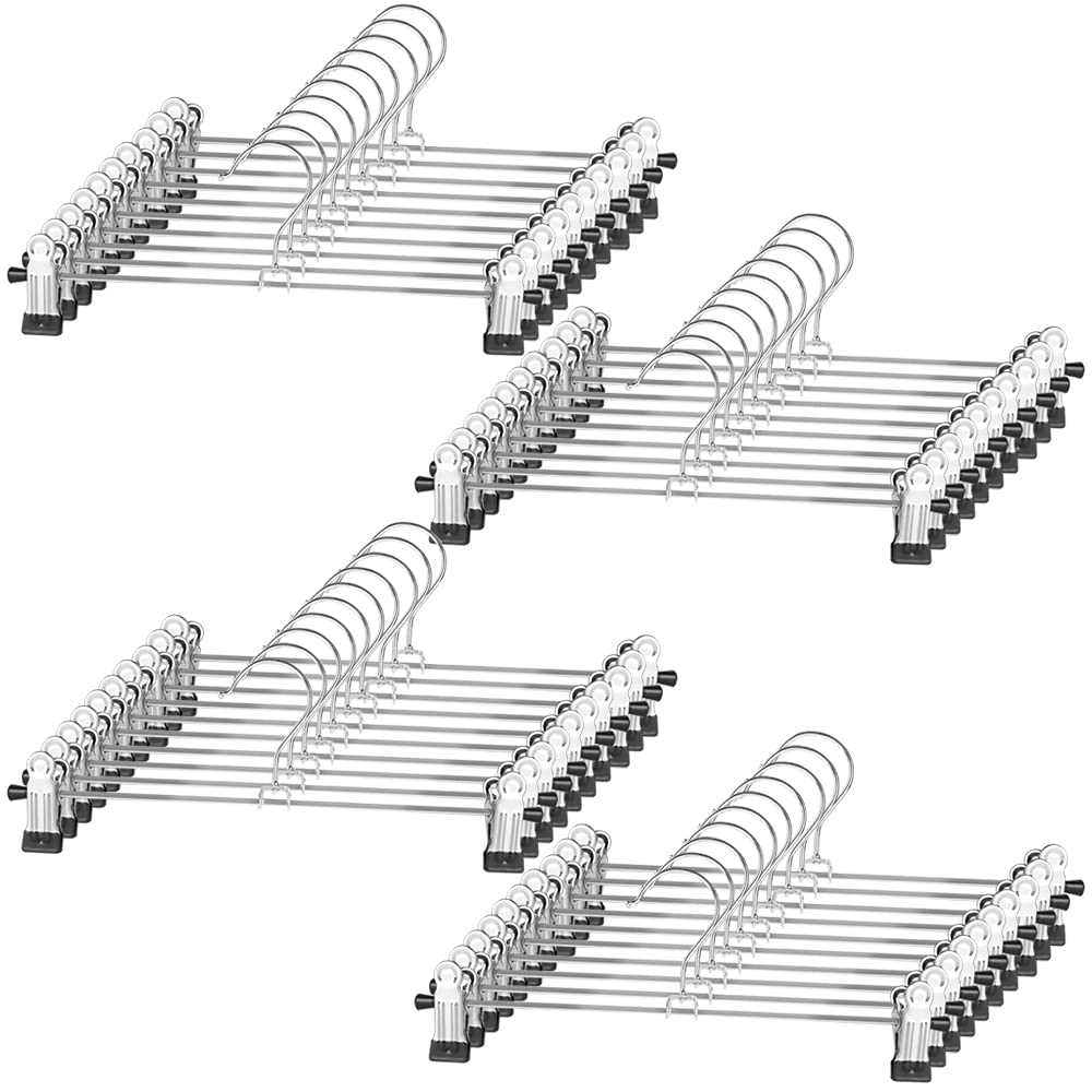 Trouser & Skirt Hangers with Clips 40 Pack - Pant Hangers with Adjustment Metal Grip Clips for Kids Adults, Heavy Duty Durable, Black