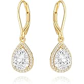 POTESSA Dangle Drop Earrings Teardrop Cubic Zirconia Crystal 18K Gold Plated Leverback Earrings for Women Wedding