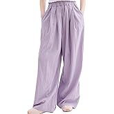 Rolanko Girls Wide Leg Pants Flowy Loose Fit Palazzo Pants for Girls Kids Linen Trousers Casual Beach 6-14Y