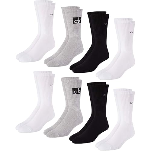 Calvin Klein Men's Socks - Cotton Cushioned Mid-Calf Athletic Crew Sock (8 Pack)