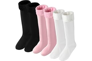 Zhanmai 3 Pairs Rain Boot Socks Fleece Boot-liner with Knitted Cuff Long Thermal Fleece Socks for Rain Boots
