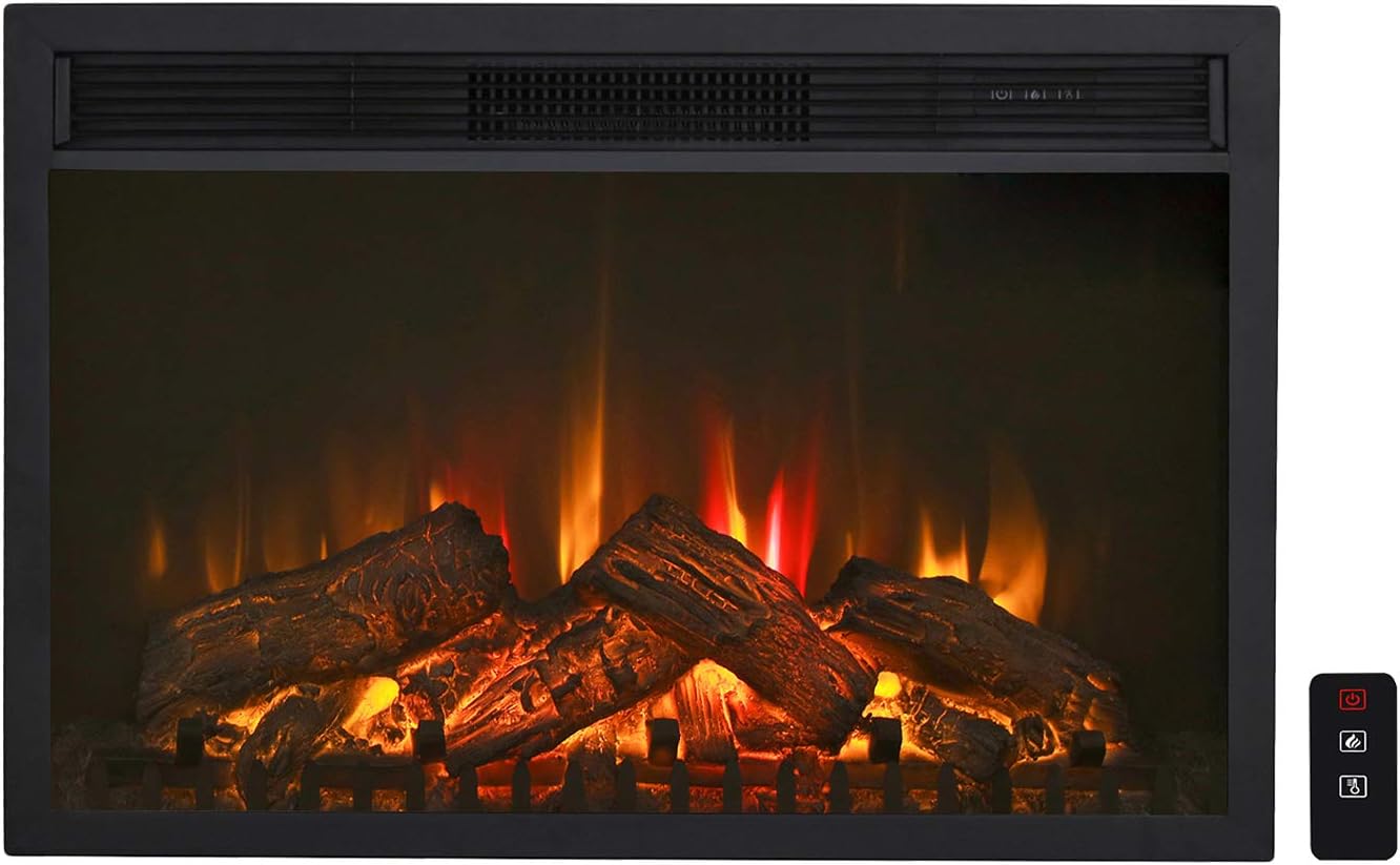 Top Space Electric Fireplace Insert 30" CSA Certified Freestanding & Embedded Indoor Heater LED 3 Adjustable Flame Artificial Logs with Remote, 1400W/4777 BTU