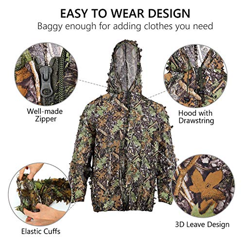 SMZCTYI Ghillie Suit Set, 3D Leafy Woodland Camouflage Clothing, Lightweight & Durable Outdoor Camo Outfit for Youth and Adult (Average) - Thumbnail 2
