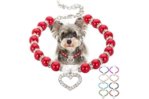 Dog Pearl Necklace Collar, Elegant Pearl Dog Collar with Crystal Bling Rhinestones Cat Necklaces for Girls Adjustable Beaded 