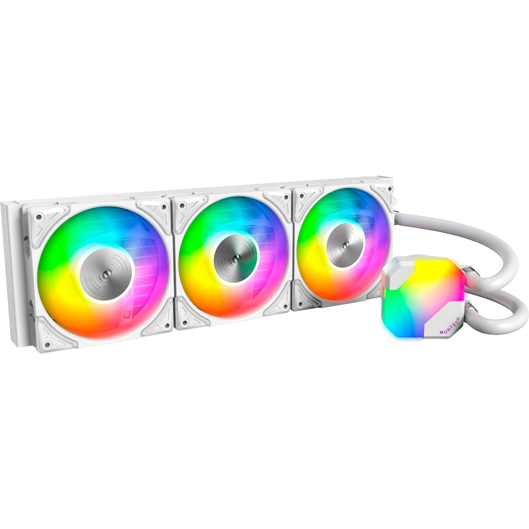 Photo 1 of MONTECH HyperFlow ARGB 360 - AIO CPU Liquid Cooler, Intel&AMD Compatible, Chart-Topping Performance, Enhanced 3100RPM Water Pump Design, 3X Metal Pro 12 ARGB Ultimate Cooling Fans -White