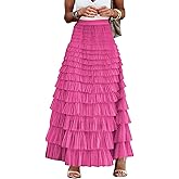 Flygo Women's Long Maxi Tulle Skirts A Line Ruffle High Waisted Tiered Layered Mesh Tutu Skirt Petticoat