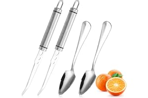 Klyuqoz Grapefruit Knife - Curved Serrated Stainless Steel, Pack of 2 with 2 Pcs Spoons, for Grapefruit & Oranges