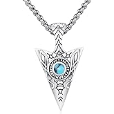 Adnix Arrowhead Necklace Men 925 Sterling Silver Arrow Celtic Moonstone/Turquoise/Opal Viking Necklace Men's Pendant Runes Viking Necklace Celtic Jewelry for Men Son Teens Women