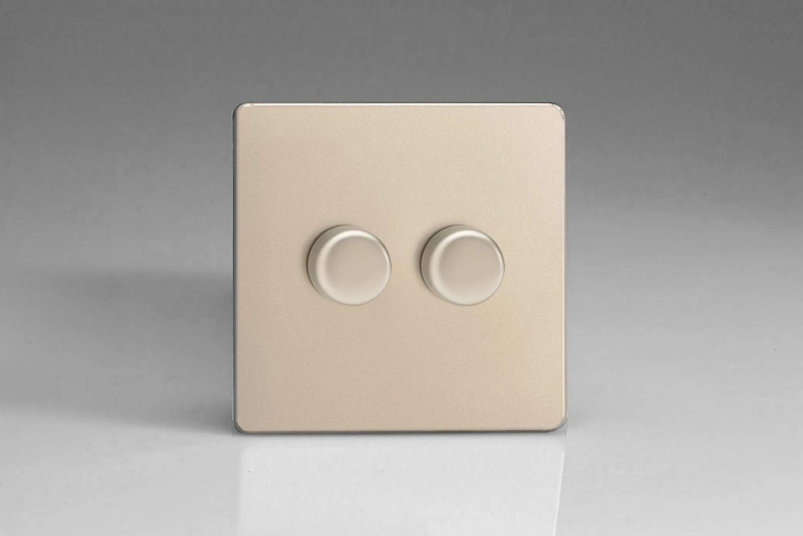 Varilight V-Pro Screwless Satin Chrome 2 Gang LED Trailing Edge Dimmer Switch 1 or 2 Way