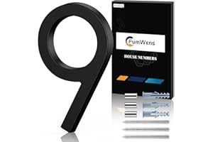 FumWens 6 Inch Floating House Numbers for Outside, Metal Address Numbers for Outdoor, Anti-Rust Modern House Numbers with Nail Kits for Front Door Garden Mailbox, Zinc Alloy Black, 911 Visibility Signage (Black 09)