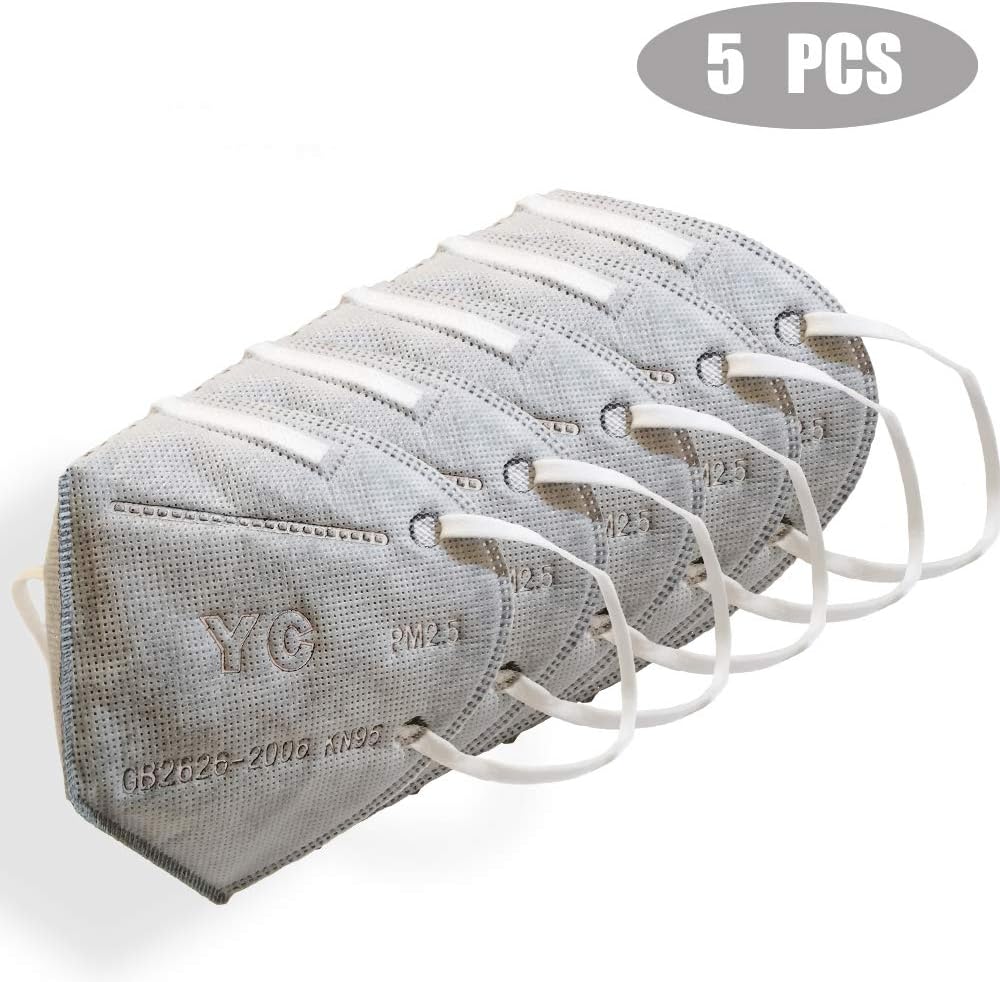 5PCS KN95 Face Mask Respirator Filters Anti Pollution Anti PM2.5 Face Cup Mask Respirator with Active Carbon Fold Flat Dust Mask