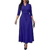 FANDEE Maxi Dress for Women, Casual V Neck 3/4 Sleeve Long Dresses with Pockets