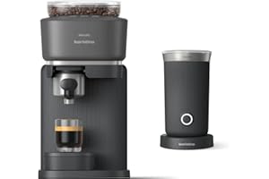 Philips Baristina Espresso Machine+Milk Frother Bundle. Real espresso. Compact coffee machine, portafilter, grinder, Cafe Crema. Dairy & Non-Dairy Milk foam​. Hot & Cold. Easy Clean. Black (BAR303/60)