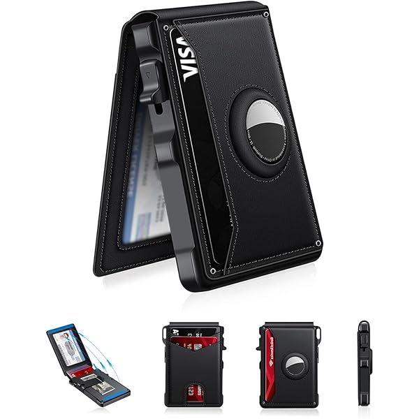 Men's Genuine Leather Bifold Wallet With Card Holder & Smart Tracker - Large Capacity, Carbon Fiber Look, Black - View #6