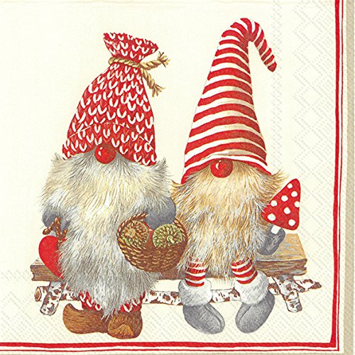 Friendly TOMTE red Christmas Elves Gnomes Luncheon Paper Table Napkins 20 in a Pack 33cm Square