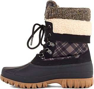 cougar creek snow boot taupe black plaid