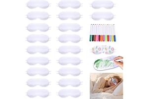 20 Pcs White Eye Sleep Shades, Soft Eye Coverings, Color Your Own Eyes Covering with 12 Pieces Fabric Marker Pens for Sleepin