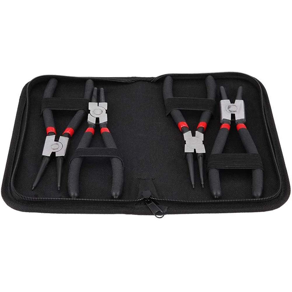 EVGATSAUTO 4Pcs 7inch Circlip Plier Internal External Chromium Vanadium Steel Bent Straight Snap Circlip Pliers Tool Black + Silver + Red Internal External Plier