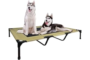 FIOCCO Elevated Dog Bed - Heavy Duty Dog Cot, Washable Raised Pet Bed with Chew Proof Mesh and Metal Frame, Portable Pet Bed for Outdoor Use, Dogs Cot Beds for XX-Large Dogs, Agave Green/Black Mesh