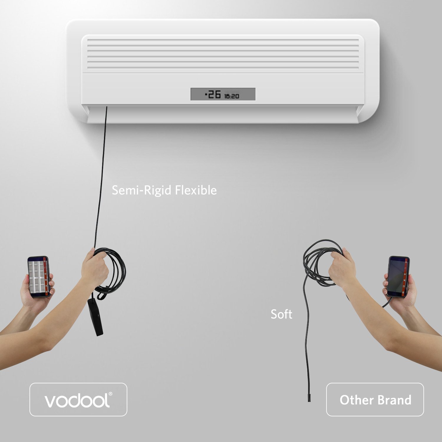 Inspection Camera, Vodool Wireless Endoscope Camera Wi-fi 2.0 MP HD, Semi-rigid Borescope with LED Blue Light Reduce Exposure, IP67 Waterproof Snake Camera for Android & iOS Smartphone Tablet, 1000mAh Rechargeable Battery - Black (11.8FT)