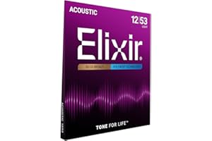 Elixir Strings, Acoustic Guitar Strings, 80/20 Bronze with POLYWEB Coating, Longest-Lasting Warm Tone with Comfortable Feel, 6 String Set, Light 12-53